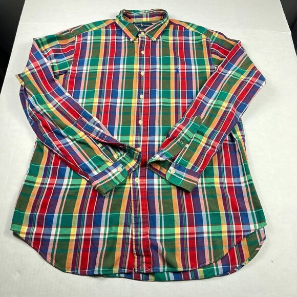 Ralph Lauren Mens Long Sleeve Button Down Vibrant Plaid Preppy Classic Top LARGE - Picture 1 of 11